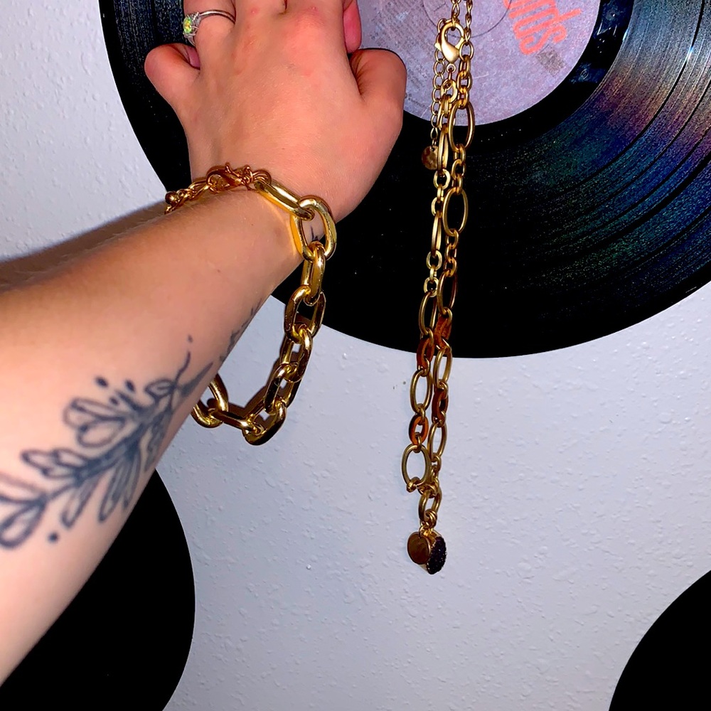 Gold chain necklace and bracelet bundle